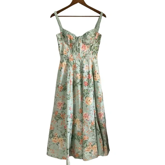 House of CB Sabrina Floral Print Corset Bustier Midi Floral Dress with Box - Picture 3 of 15
